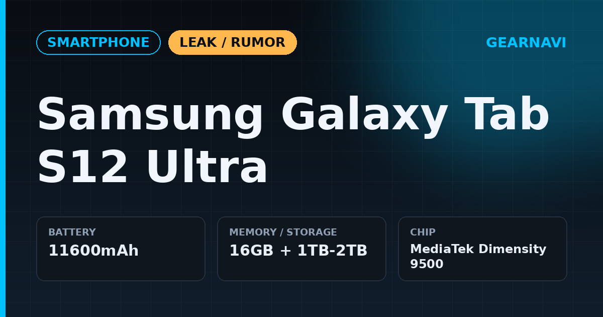 Samsung Galaxy Tab S12 Ultra 主要スペック